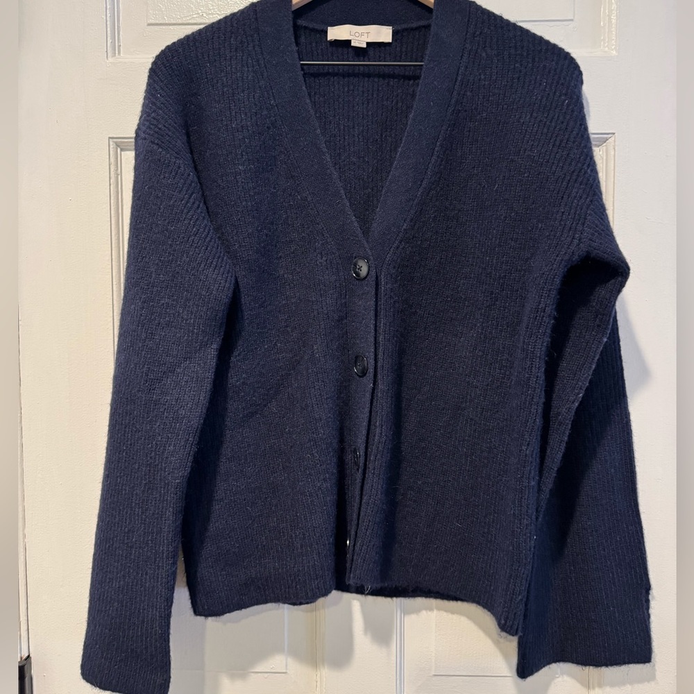 Loft Women's Navy Flared Sleeve Cardigan Sweater